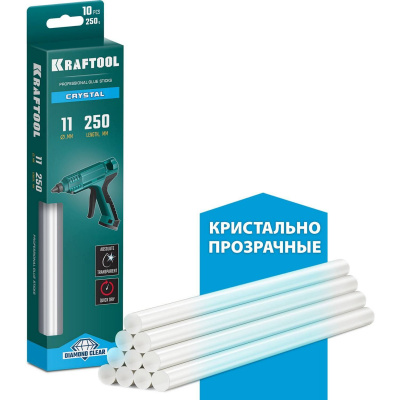 KRAFTOOL Cristal кристально прозрачные клеевые стержни, d 11 x 250 мм (11-12 мм) 10 шт. 250 г. {06846-10}
