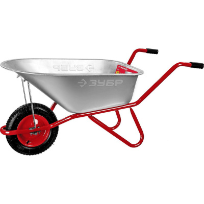ЗУБР  Т-11, 90 л, 160 кг, одноколесная, оцинкованная сталь, стальные опоры, d 25 мм, садово-строительная тачка (39962)
