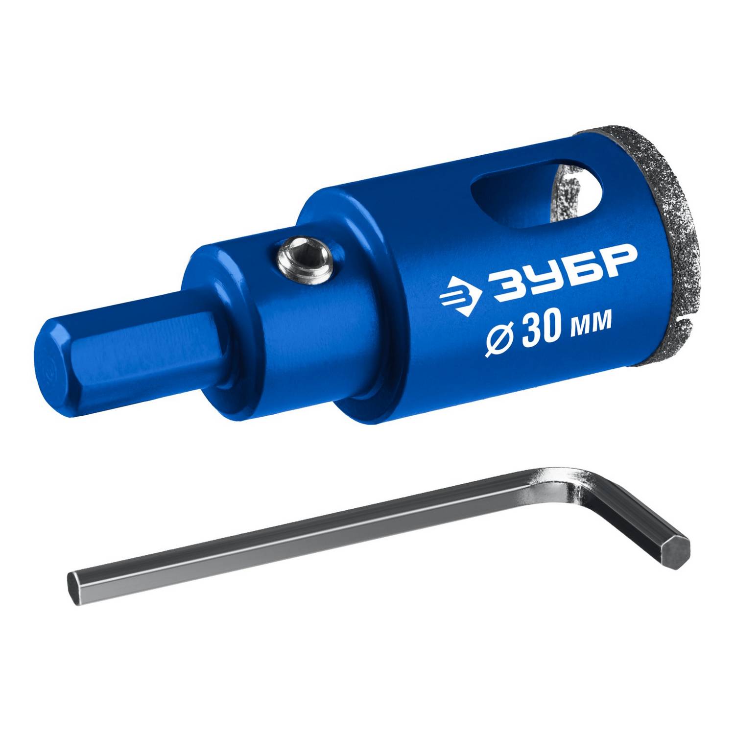 ЗУБР  АГК d 30 мм (центр. сверло, трехгр. хвост, Р60), Алмазная коронка, Профессионал  {29850-30}