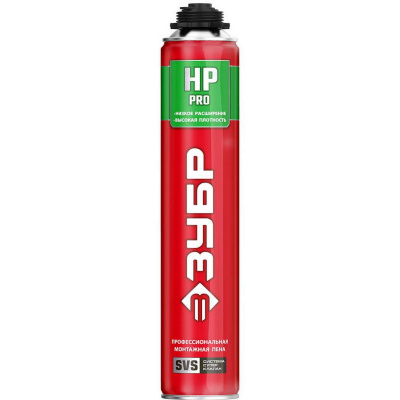 ЗУБР  PRO HP выход до 50л SVS 800мл, Монтажная пена с низким расширением, профессиональная, пистолетная, всесезонная (41148)