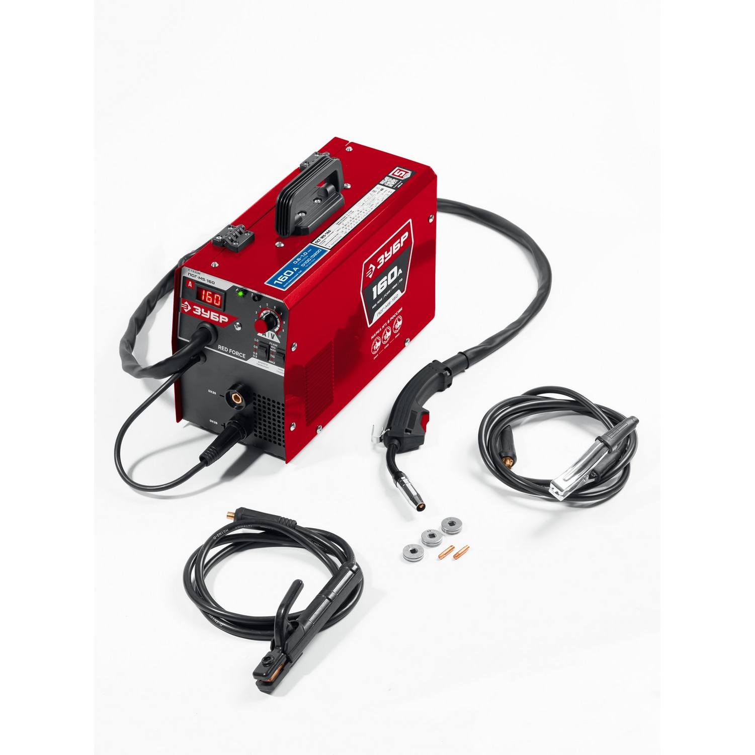 ЗУБР  RED FORCE, MIG / MAG, FCAW, MMA, TIG, 160 А, полуавтомат сварочный, с газом / без газа, горелка ПСГ-180 {ПСГ-М5-160}