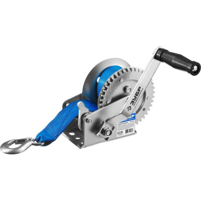 Лебедка ручная барабанная ЗУБР "Профессионал", тяговая, ленточная, 0,5т, 8м {43115-0.5}