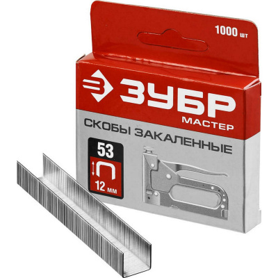 ЗУБР тип 53 (A/10/JT21) 23GA (A / 10 / JT21) 12 мм, 1000 шт, калибр 23GA, скобы для степлера (31625-12)