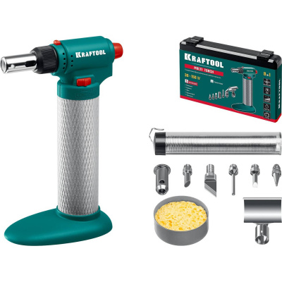 KRAFTOOL  Multi torch, 30 - 150 Вт, 1300°С, набор 8 в 1: горелка, фен, пьезоподжиг, газовый паяльник (55506-H8)