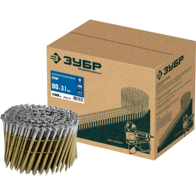 ЗУБР  CNW 80 х 3.1 мм, барабанные гвозди рифленые, 3600 шт  {305382-80}