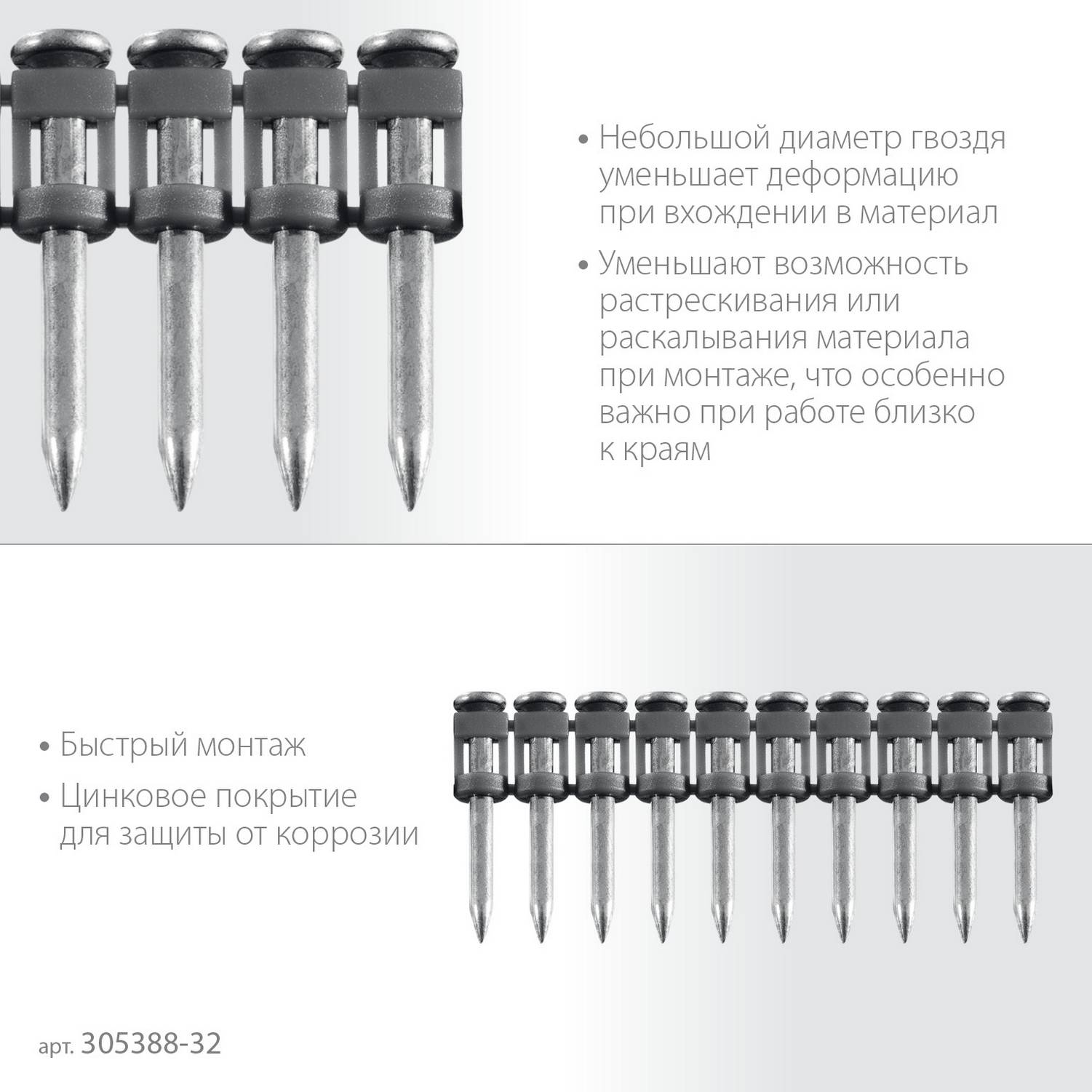ЗУБР  CN 32 х 2.7 мм, гвозди по бетону оцинкованные, 1000 шт {305388-32}