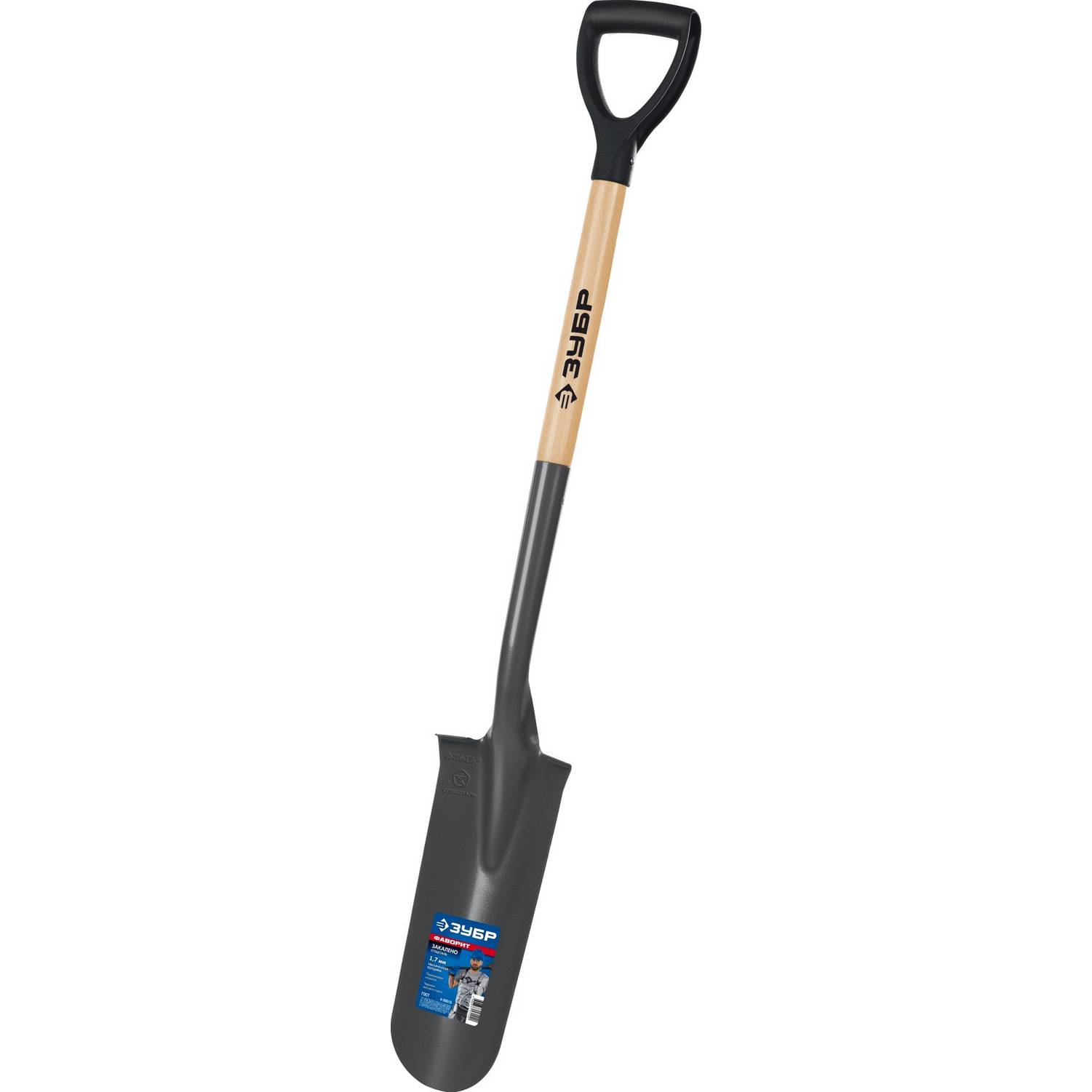 ЗУБР  Фаворит, 353х152х1120мм, полотно 1.7мм, закалено, дерев. лакир. черенок высш. сорт с рукояткой, дренажная лопата, ПРОФЕССИОНАЛ (4-39515)