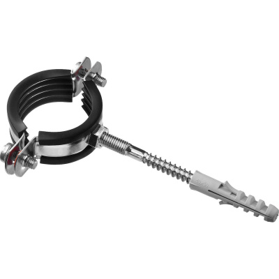 Хомут трубный с гайкой, оцинкованный, в комплекте с сантехнической шпилькой и дюбелем, 1 1/4", 1шт, ЗУБР