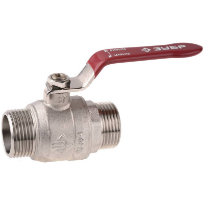 Кран ЗУБР шаровой 1/2" полнопроходной "папа-папа", ручка, никелированная латунь {51352-N-1/2}