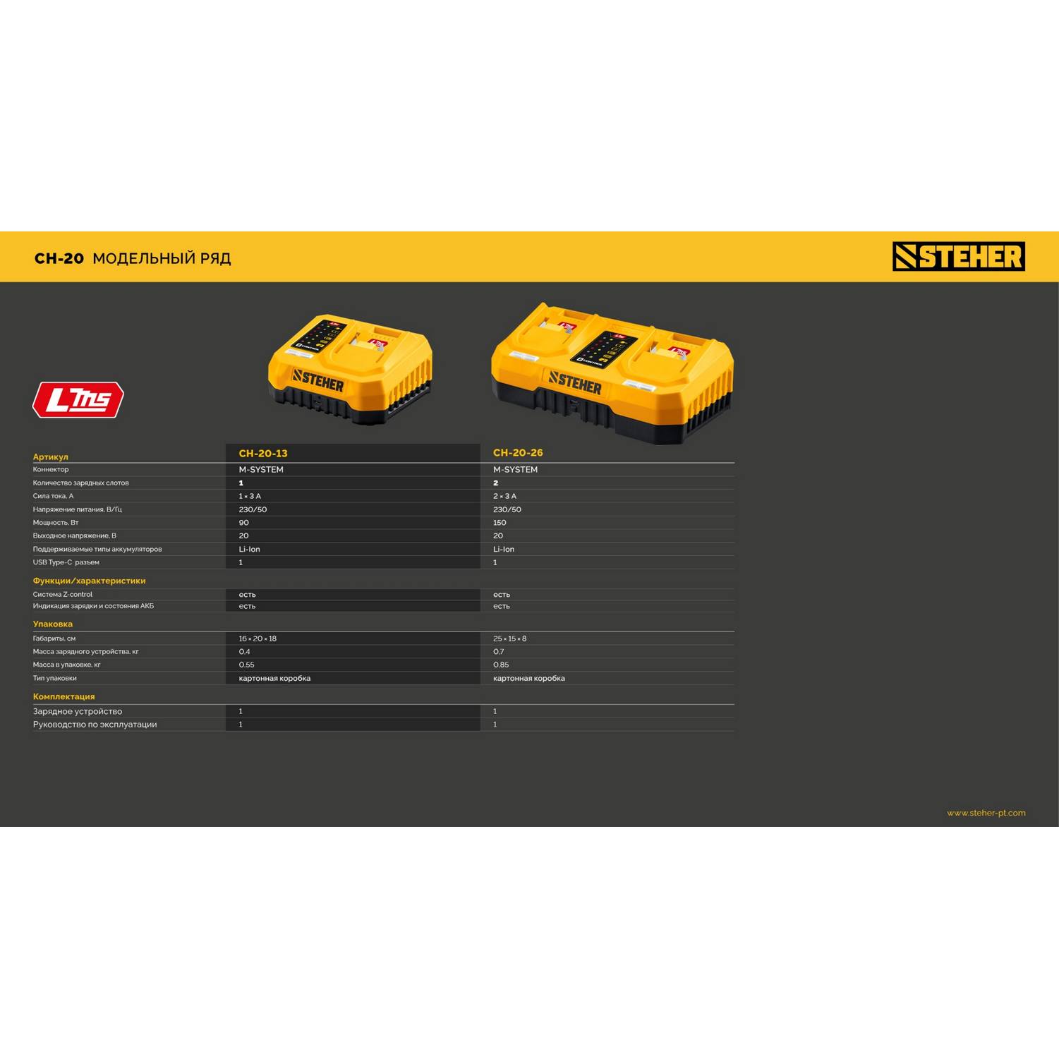 STEHER  20 В, 1 порт, 1 х 3 А, зарядное устройство для LMS АКБ {CH-20-13}