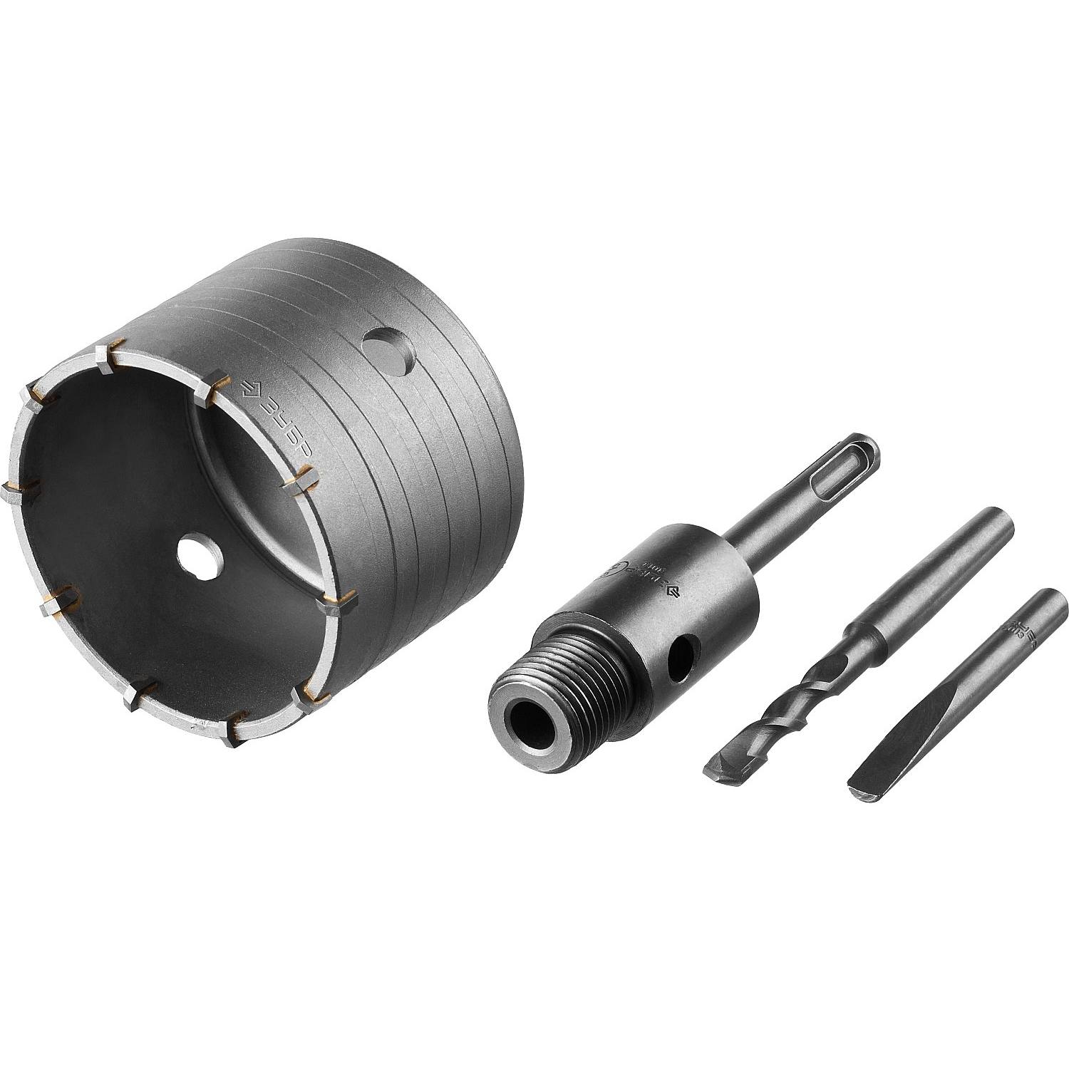 Коронка ЗУБР буровая, коническая посадка центрирующего сверла, SDS-Plus хвостовик, в сборе, 80мм {2918-80_z01}