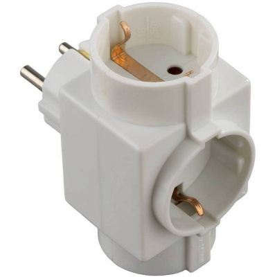 Тройник СВЕТОЗАР электрический с заземлением и защитной шторкой, 3 гнезда {SV-55095}