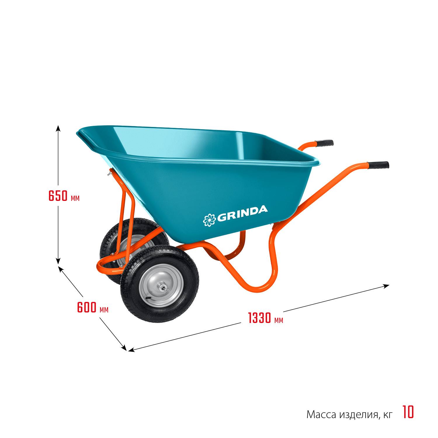 GRINDA  GP-1, кузов увеличенного объема 260 л, г/п 120 кг, ударопрочный пластик, тачка садовая PROLine (422401)
