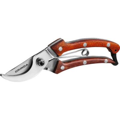 GRINDA  P-17, 195 мм, из нержавеющей стали, с деревянными рукоятками, цельнокованый компактный плоскостной секатор, PROLine (423417)
