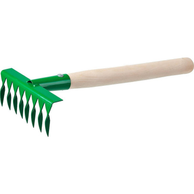 Грабельки садовые с деревянной ручкой, РОСТОК 39613, 8 витых зубцов, 160x62x405 мм {39613}