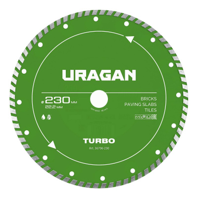 URAGAN  TURBO 230 мм, диск алмазный отрезной сегментированный {36706-230}