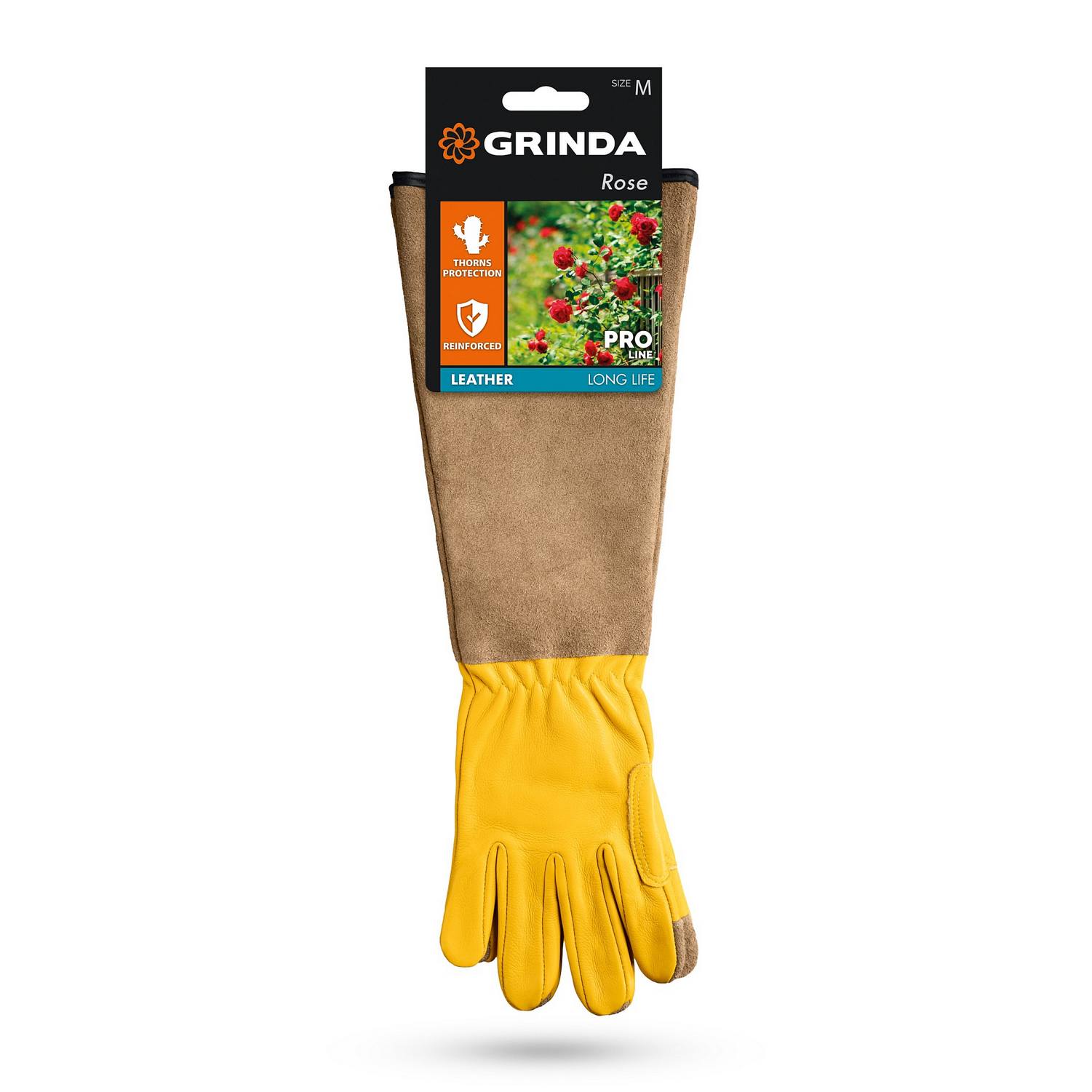 GRINDA  ROSE, M (8), кожаные садовые перчатки для колючих кустарников с увеличенной крагой, усиленная ладонь и кончики пальцев, PRO Line {11303-M}