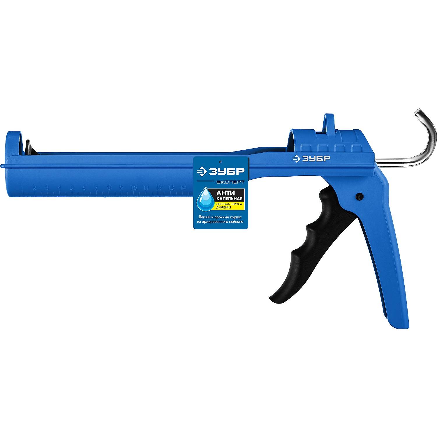 ЗУБР  310 мл, антикапельная система армированный нейлон, лёгкий полукорпусной пистолет для герметика, Профессионал (06627)