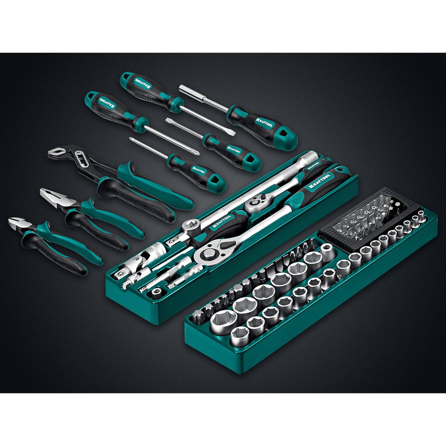 KRAFTOOL  GRAND-99, 99 предм., (1/2"+1/4"), Универсальный набор инструмента  {27978-H99}