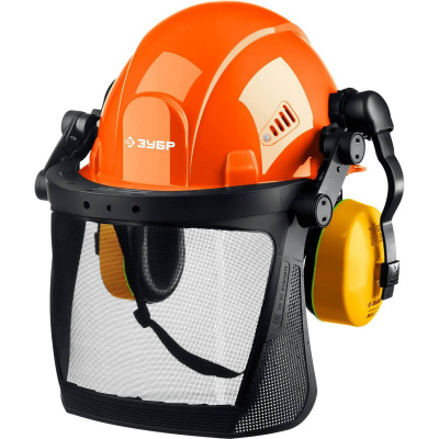 ЗУБР  ТРИАДА, защитная каска в комплекте с наушниками и защитным сетчатым экраном, Профессионал (11099)