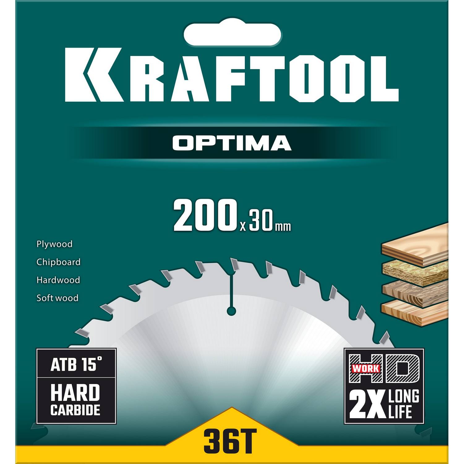KRAFTOOL  Optima, 200 х 30 мм, 36Т, пильный диск по дереву {36951-200-30}