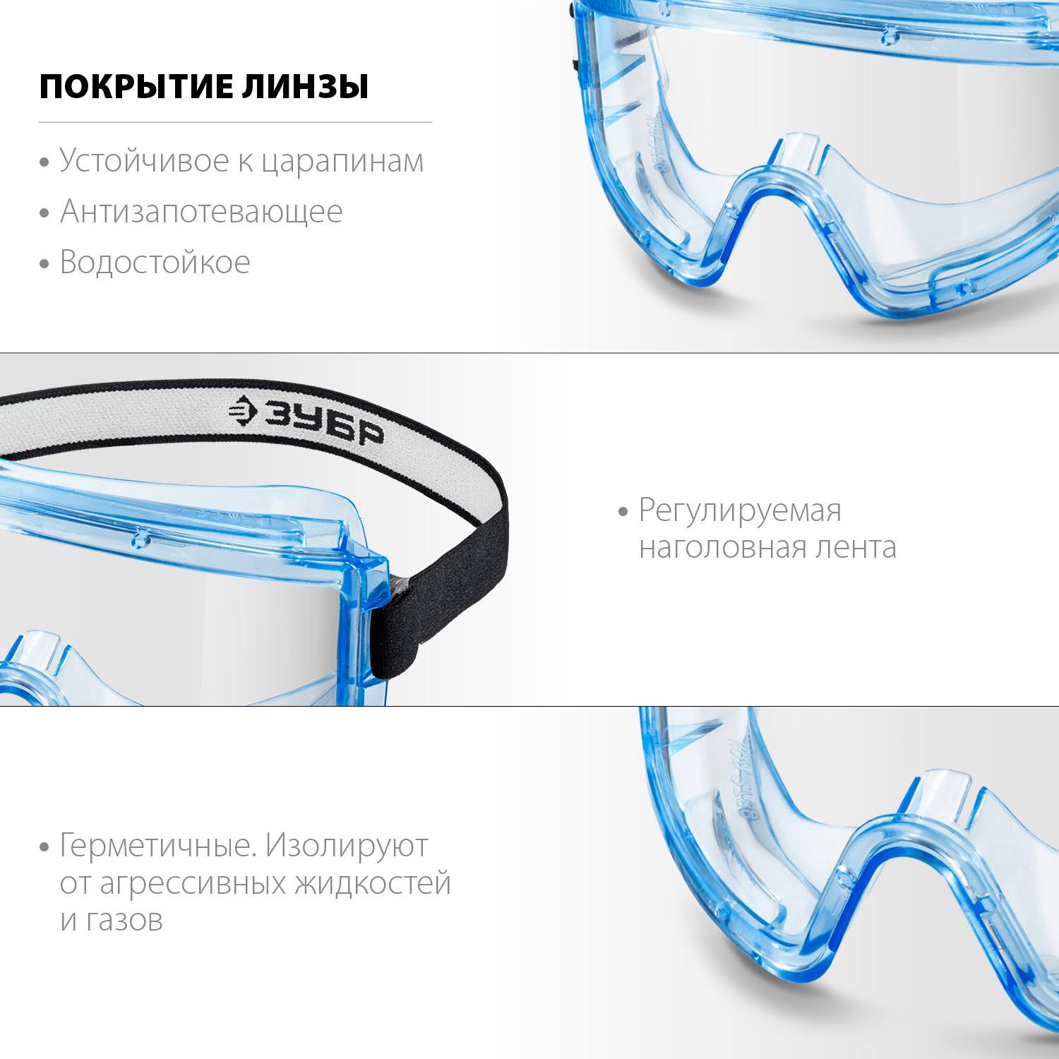 ЗУБР  ПАНОРАМА Г, закрытого типа, стекло из ударопрочного поликарбоната, защитные очки с герметичной вентиляцией, Профессионал (110232)