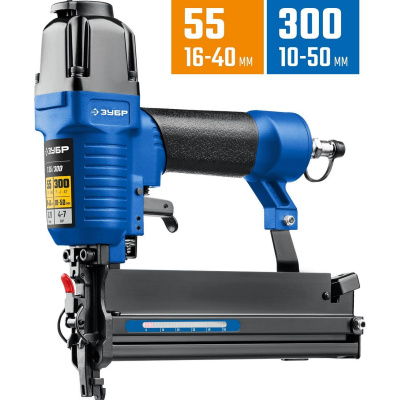ЗУБР Т55/300, пневматический нейлер-степлер 18Ga 2-в-1:  для скоб тип 55 и гвоздей тип 300, Профессионал (31937)
