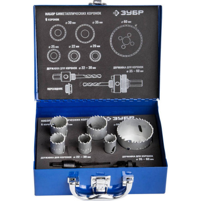 ЗУБР 6шт, набор коронок биметаллических(20,22,25,30,35,60) {29531-H6-1}