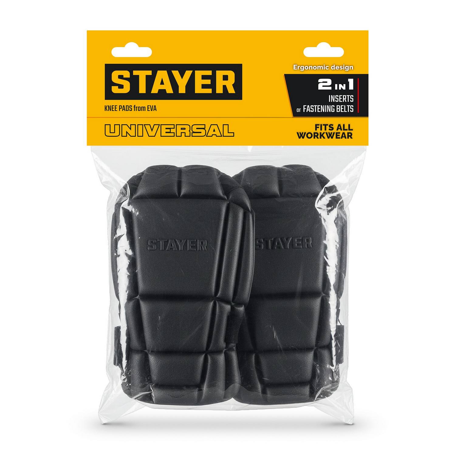 STAYER  UNIVERSAL 2 в 1 вставка-наколенники защитные из ЭВА, 2 крепежных ремня {11197}