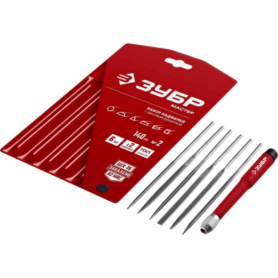 ЗУБР Мастер набор надфилей 6 шт 140 мм, в чехле, цанговая ручка {16053-H6}