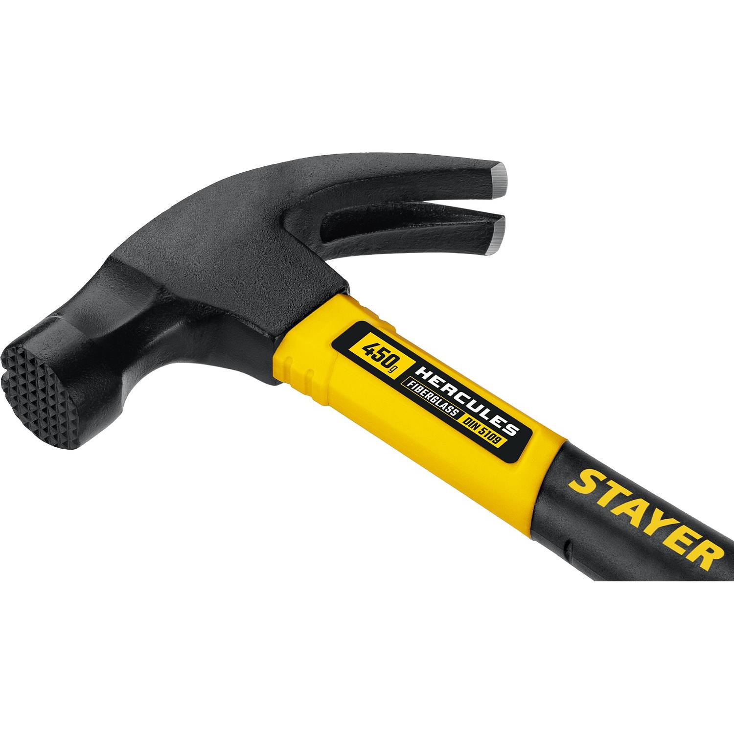 STAYER  Hercules-M, 450 г, молоток-гвоздодёр столярный с фиберглассовой рукояткой, Professional (2027-450)