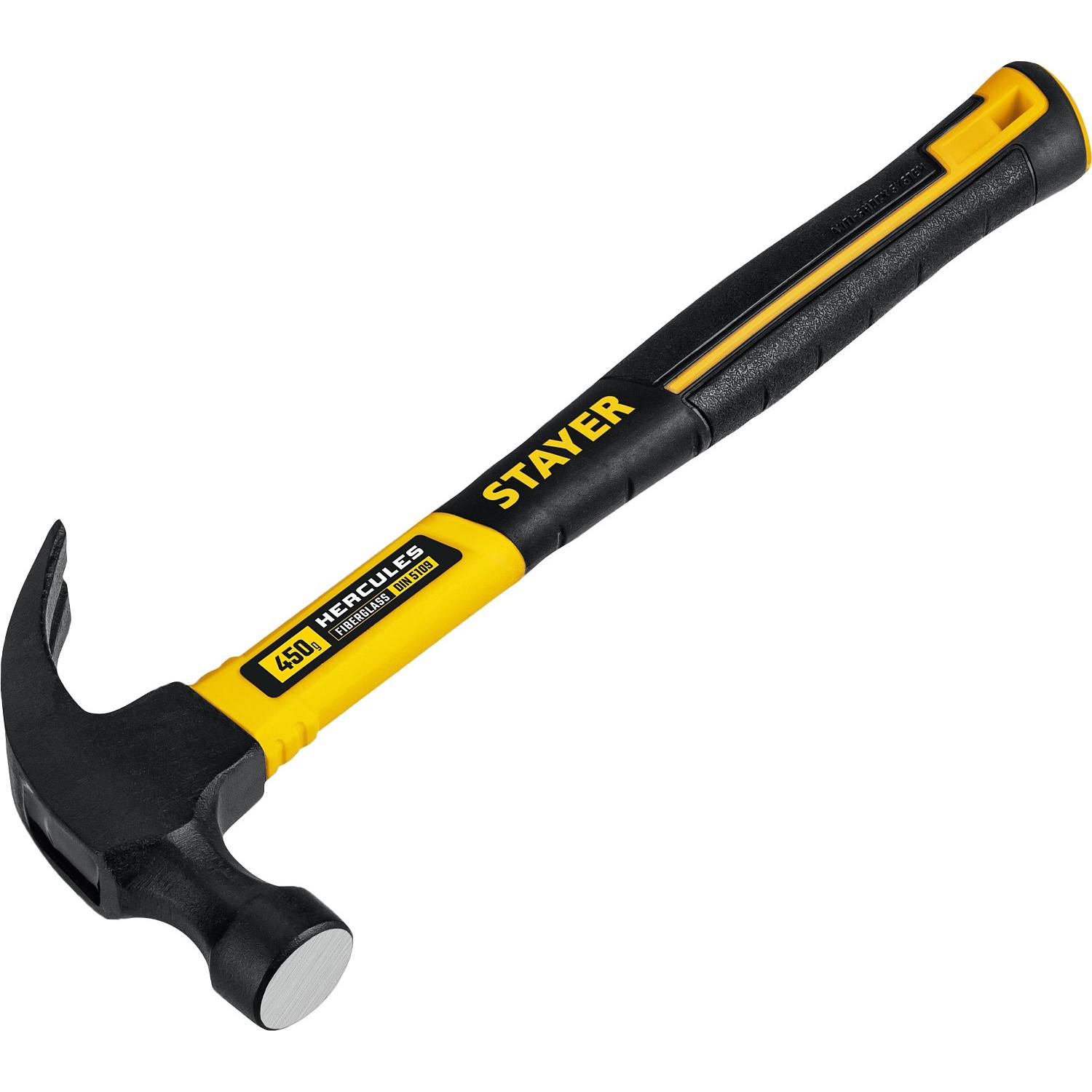STAYER  Hercules, 450 г, молоток-гвоздодёр столярный с фиберглассовой рукояткой, Professional (2026-450)