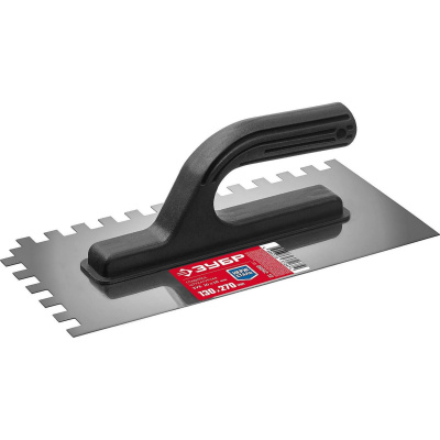 ЗУБР  130х270 мм, 10х10 мм, зубчатая нержавеющая с пластиковой ручкой, Штукатурная гладилка, МАСТЕР (08042-10)
