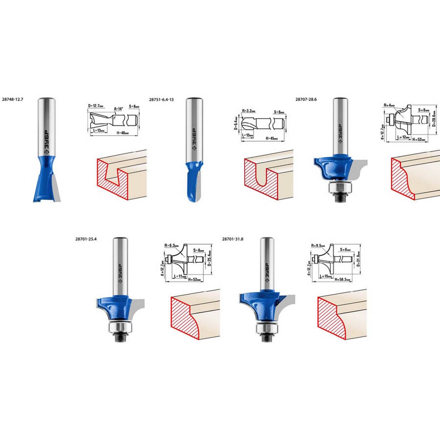 ЗУБР12шт, набор профильных фрез по дереву {28796-H12}