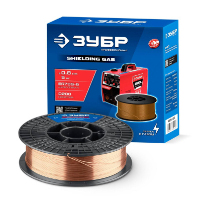ЗУБР  О-СП, d 0.8 мм, 5 кг, омеднённая сварочная проволока, тип ER70S-6 (аналог Св-08Г2С-О), Профессионал {40075-0.8-5}