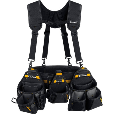 KRAFTOOL  KBS-5 в комплекте: пояс монтажника, подтяжки и 3 сумки, пояс монтажника  {38760-5}
