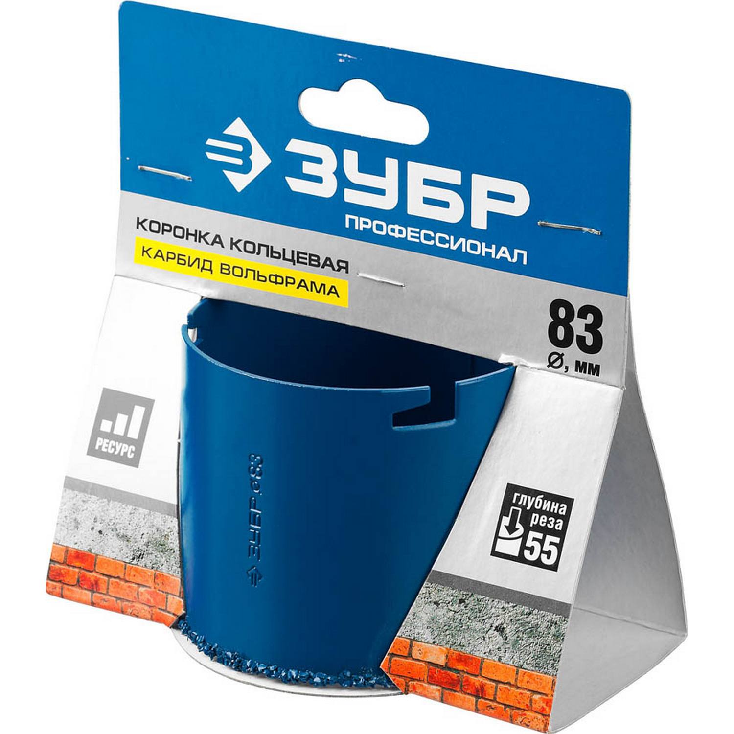 Кольцевая коронка ЗУБР "Профессионал" c карбид-вольфрамовым нанесением, 83 мм, высота 55 мм {33350-83_z01}