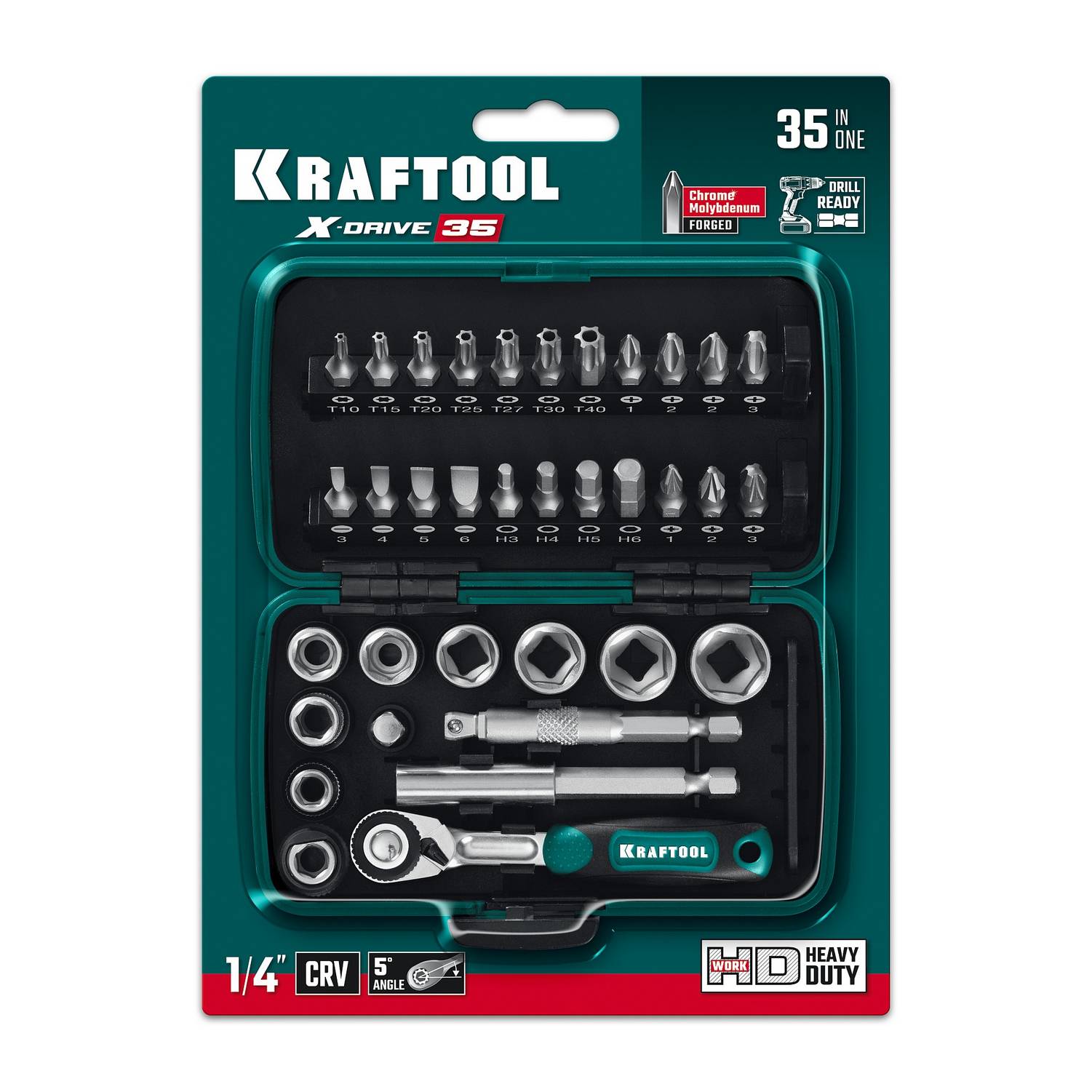 KRAFTOOL  X-Drive 35, универсальный набор инструмента 1/4" 35 предм.  {27974}
