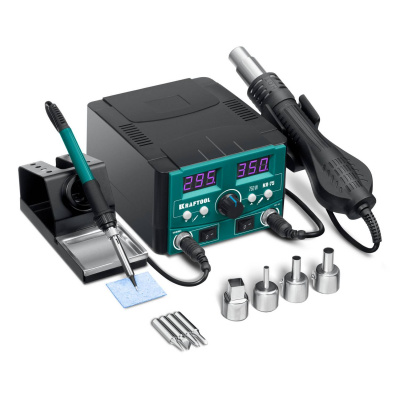 KRAFTOOL  KR-75, 2-в-1 100-480°С 750 Вт, Ремонтная паяльная станция (55340)
