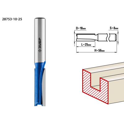 ЗУБР  10 x 25 мм, хвостовик 8 мм, фреза пазовая прямая, Профессионал {28753-10-25}