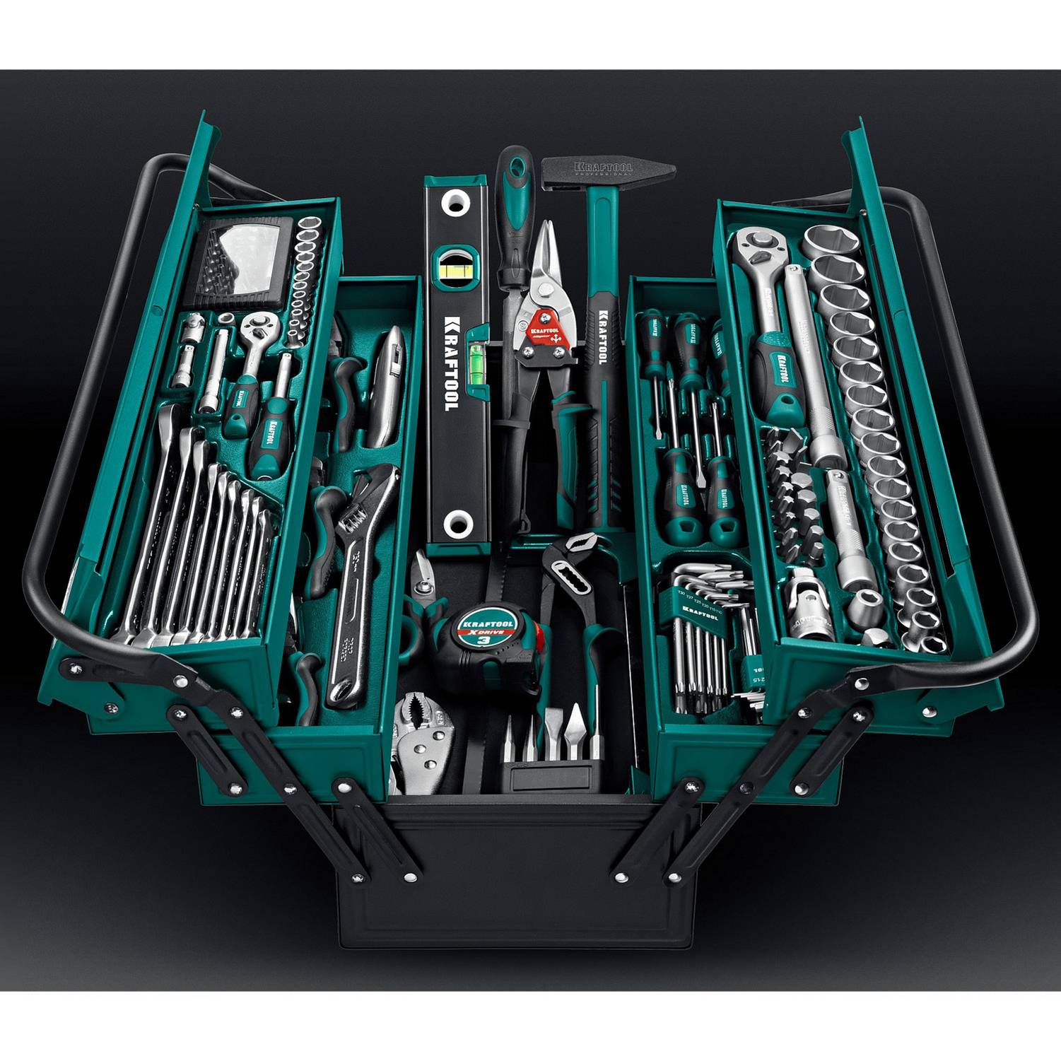 KRAFTOOL  GRAND-152, 152 предм., (1/2"+1/4"), Универсальный набор инструмента  {27978-H152}