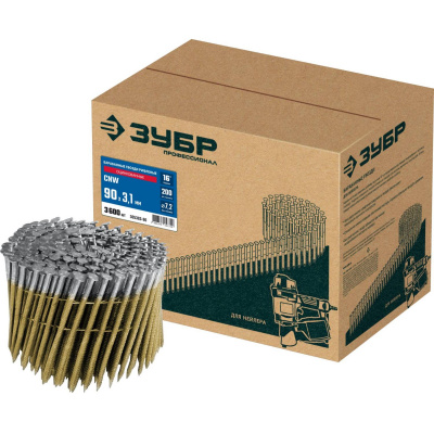 ЗУБР  CNW 90 х 3.1 мм, барабанные гвозди рифленые оцинкованные, 3600 шт  {305383-90}