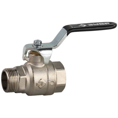 Кран шаровой ЗУБР полнопроходной "мама-папа", ручка, хромиров латунь, 3/4" {4-51321-C-3/4}
