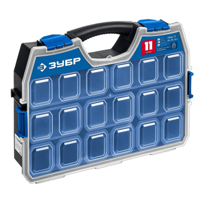 ЗУБР  АМУР-11, 462 х 365 х 92 мм, Пластиковый органайзер со съемными лотками  {38042-11}