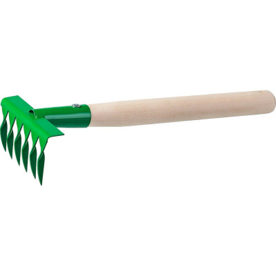 Грабельки садовые с деревянной ручкой, РОСТОК 39611, 6 витых зубцов, 120x62x405 мм {39611}