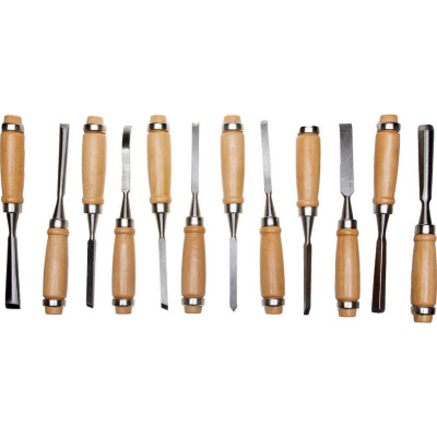 Набор STAYER "PROFI": Стамески фигурные с деревянной ручкой, 12шт {1835-H12_z01}