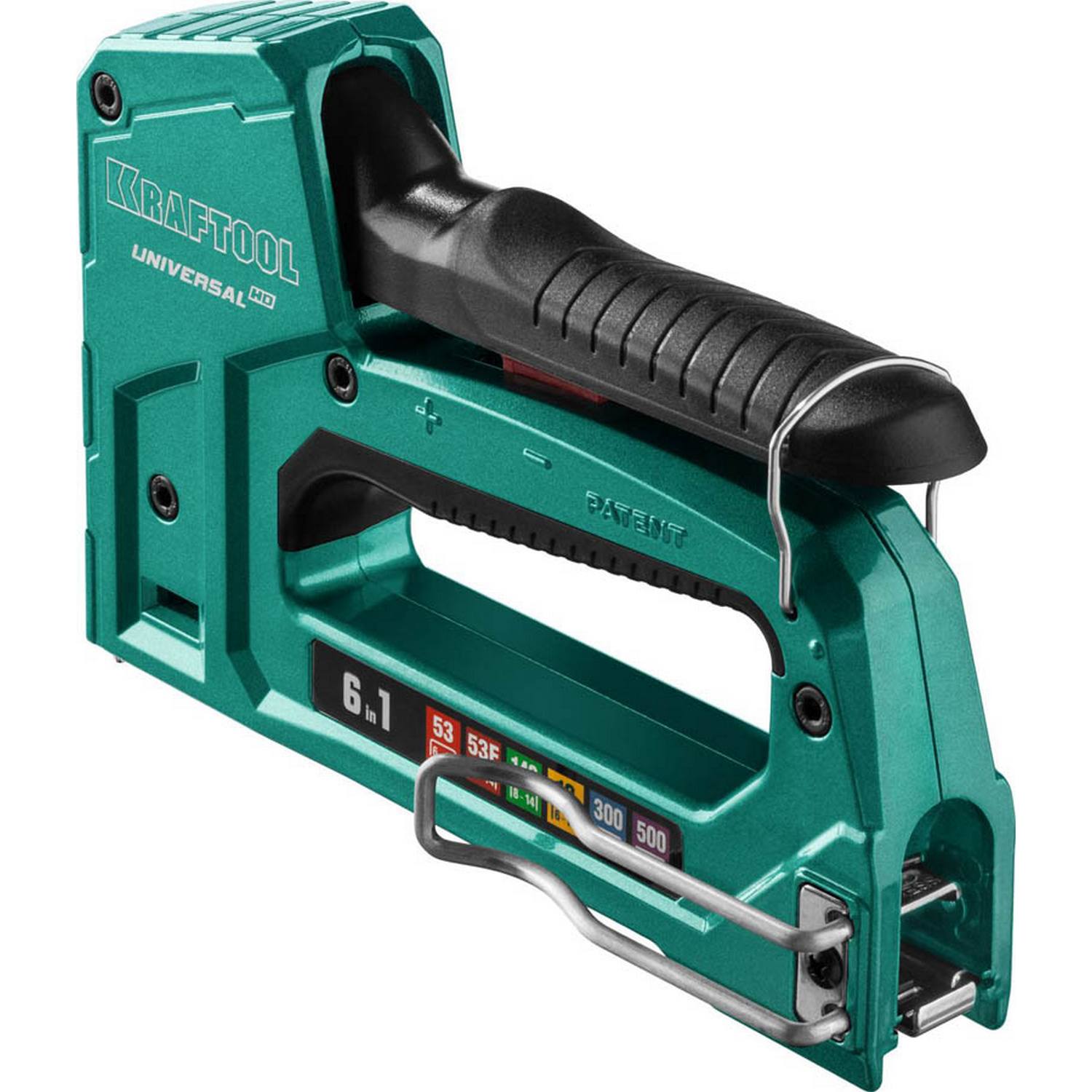 KRAFTOOL  Universal-HD, 6-в-1: 53 (A/10/JT21) 23GA (6 - 14 мм)/140 (G/11/57) 20GA (8 - 14 мм)/13/53F/300/500, универсальный алюминиевый степлер (3188)