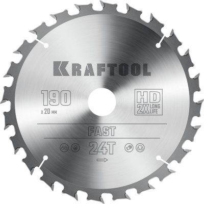 KRAFTOOL  Fast, 190 х 20 мм, 24Т, пильный диск по дереву  {36950-190-20}
