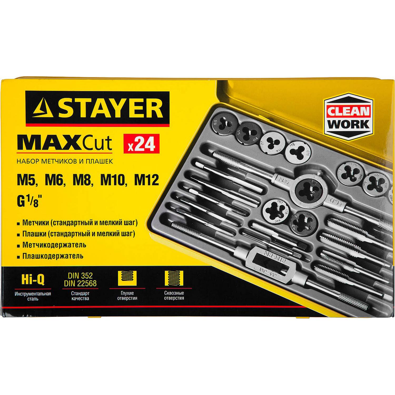STAYER MaxCut 24 предмета, набор метчиков и плашек, легированная сталь {28020-H24}