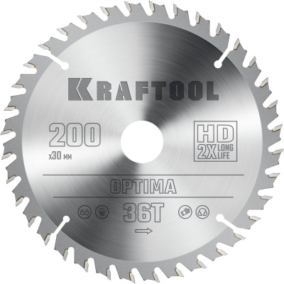 KRAFTOOL  Optima, 200 х 30 мм, 36Т, пильный диск по дереву {36951-200-30}